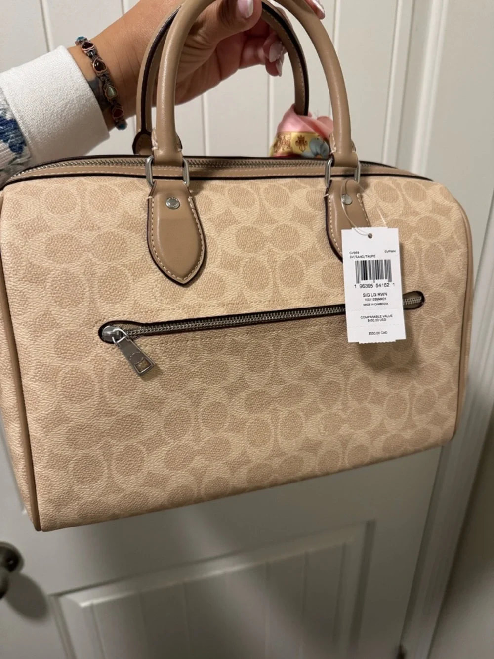 NWT Coach Large Rowan Signature Print Taupe - Picture 6 of 7